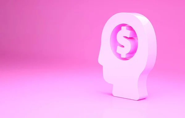 Pink Business man planning mind icon isolated on pink background. Human head with dollar. Idea to earn money. Business investment growth. Minimalism concept. 3d illustration 3D render