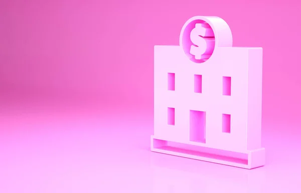 Icono del edificio Pink Bank aislado sobre fondo rosa. Concepto minimalista. 3D ilustración 3D render — Foto de Stock