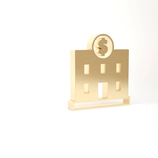Gold Bank byggnad ikon isolerad på vit bakgrund. 3D-återgivning för 3D — Stockfoto