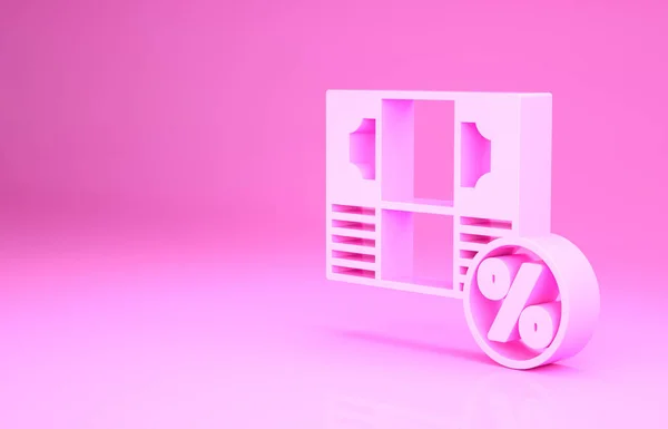 Pink Money procent pictogram geïsoleerd op roze achtergrond. Procent loyaliteit portemonnee teken. Minimalisme concept. 3d illustratie 3D renderen — Stockfoto