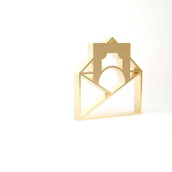 Gold-Umschlag mit Münzdollar-Symbol auf weißem Hintergrund. Gehaltserhöhung, Gehaltsabrechnung, Vergütungseinkommen. 3D Illustration 3D Renderer — Stockfoto