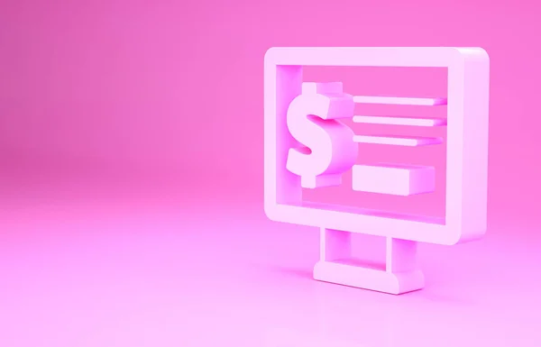 Pink Monitor with dollar icon isolated on pink background. Sending money around the world, money transfer, online banking, financial transaction. Minimalism concept. 3d illustration 3D render — Stock Photo, Image