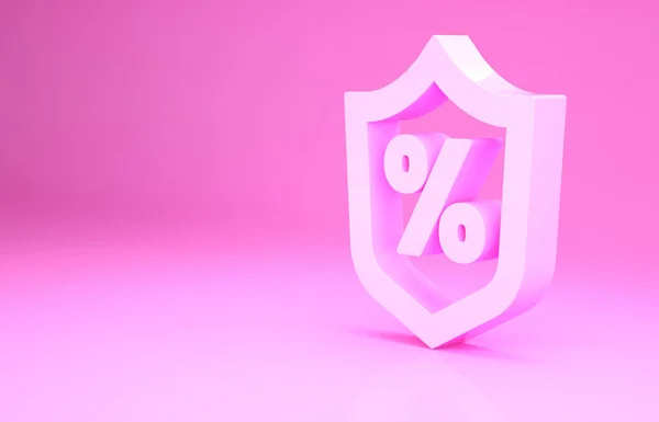 Ícone percentual de empréstimo rosa isolado no fundo rosa. Sinal de protecção. Símbolo de percentagem de crédito. Conceito de minimalismo. 3D ilustração 3D render — Fotografia de Stock