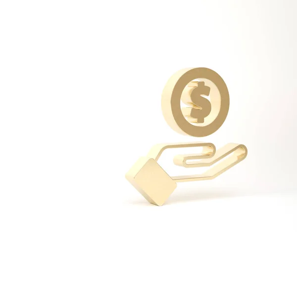 황금 손은 흰 배경에 고립된 돈의 아이콘을 제공 합니다. 돈의 아이콘을 받는 거지. 3d 삽화 3D 렌더링 — 스톡 사진