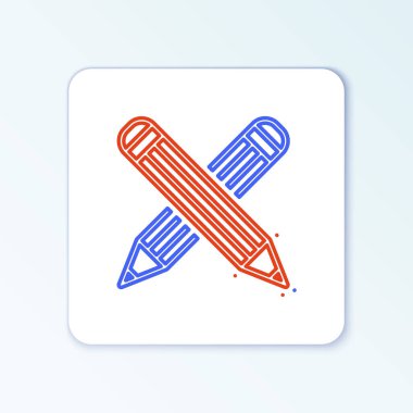 Çizgi çapraz kalem simgesi beyaz arkaplanda izole edildi. Eğitim işareti. Çizim ve eğitim araçları. Okul sembolü. Renkli taslak konsepti. Vektör