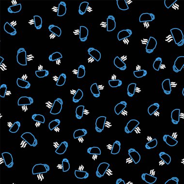 Çizgili kahve fincanı ikonu siyah arka planda izole edilmiş pürüzsüz desen. Çay fincanı. Sıcak içecek kahvesi. Vektör