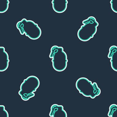 Çizgi El bombası ikonu siyah arkaplanda kusursuz desen izole etti. Bomba patlaması. Vektör