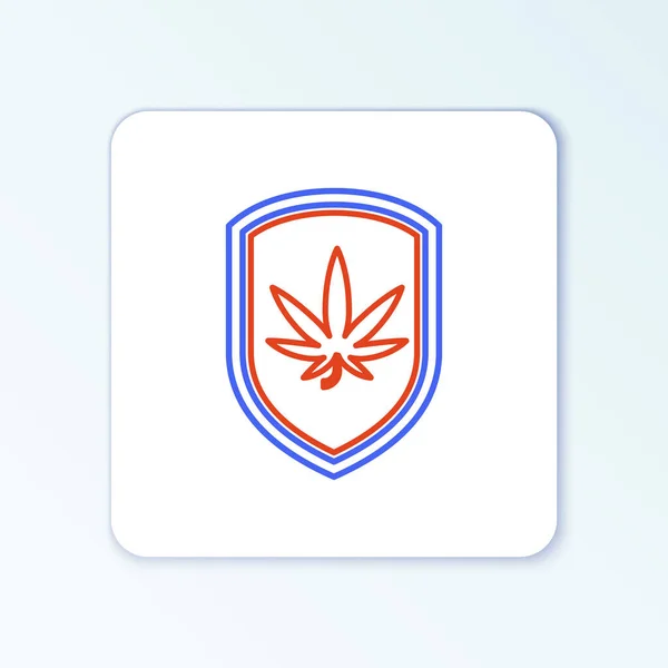 Line Shield Icono Marihuana Hoja Cannabis Aislados Sobre Fondo Blanco — Vector de stock