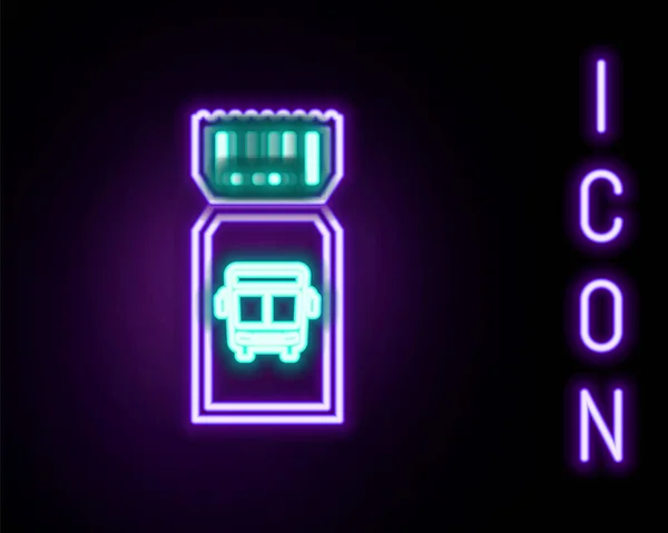 Leuchtende Leuchtschrift Bus Ticket Symbol Isoliert Auf Schwarzem Hintergrund Fahrkarte — Stockvektor