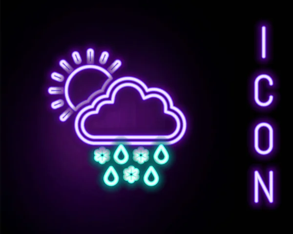 Gloeiende Neon Lijn Wolk Met Sneeuw Regen Zon Pictogram Geïsoleerd — Stockvector