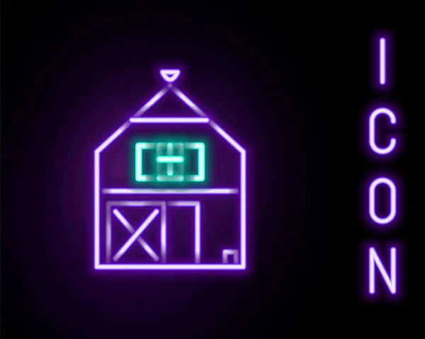 Glödande Neon Line Farm House Koncept Ikon Isolerad Svart Bakgrund — Stock vektor