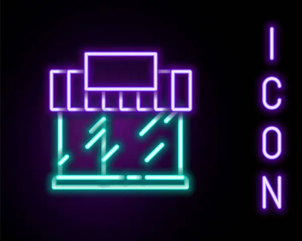 Žhnoucí Neonová Čára Nákupní Budova Nebo Ikona Obchodu Izolované Černém — Stockový vektor