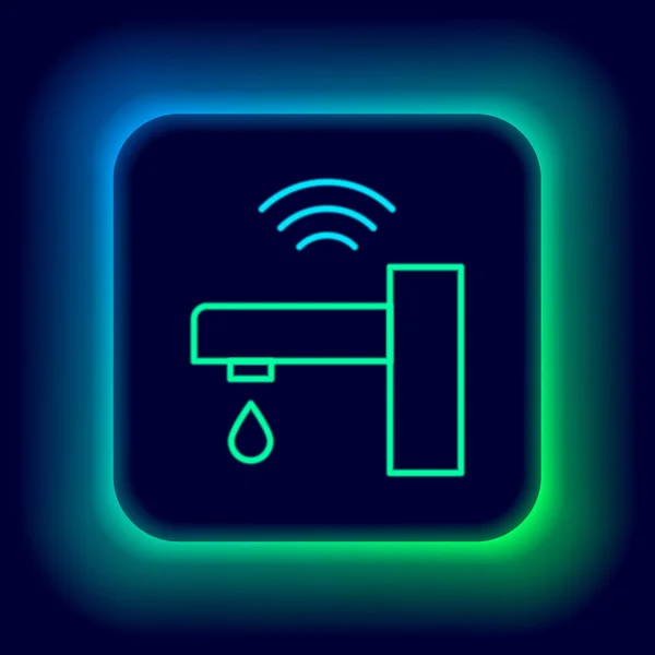 Línea Neón Brillante Icono Del Sistema Grifo Agua Inteligente Aislado — Vector de stock