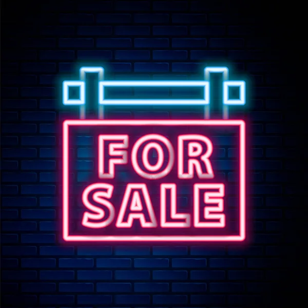 Glowing Neon Line Hanging Sign Text Sale Icon Isolated Brick — 스톡 벡터
