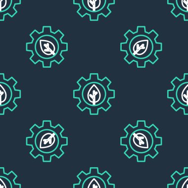 Vites makinesi simgesindeki çizgi yapraklı bitki ekolojisi siyah arkaplanda izole edilmiş kusursuz desen. Çevre dostu teknoloji. Dünya Çevre Günü etiketi. Vektör