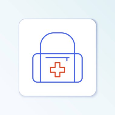 İlk yardım çantası simgesi beyaz arkaplanda izole edildi. Haçlı sağlık kutusu. Acil durumlar için tıbbi ekipman. Sağlık sigortası konsepti. Renkli taslak konsepti. Vektör