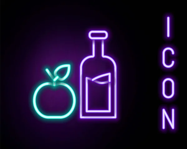 Gloeiende Neon Lijn Apple Cider Fles Pictogram Geïsoleerd Zwarte Achtergrond — Stockvector