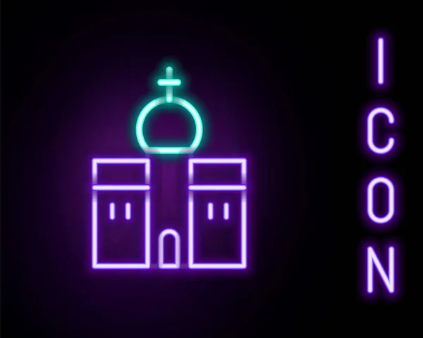 Leuchtende Leuchtschrift Kirche Gebäude Ikone Isoliert Auf Schwarzem Hintergrund Christliche — Stockvektor