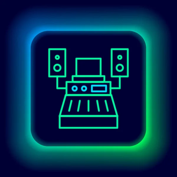 Świecąca Neon Linia Muzyka Dźwięk Studio Nagraniowe Pokój Sterowania Ikoną — Wektor stockowy