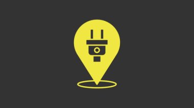 Sarı Elektrik prizi simgesi gri arkaplanda izole edildi. Bağlantı kavramı ve elektriğin kesilmesi. 4K Video hareketli grafik canlandırması