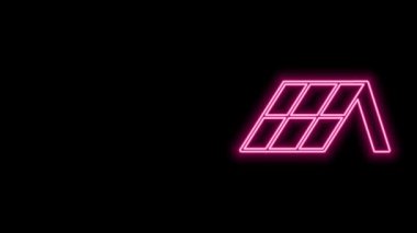 Parlayan neon hattı güneş enerjisi simgesi siyah arkaplanda izole edildi. 4K Video hareketli grafik canlandırması