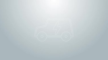 Mavi hat elektrikli araba ve elektrik kablosu şarj ikonu gri arka planda izole edildi. Yenilenebilir ekolojik teknolojiler. 4K Video hareketli grafik canlandırması