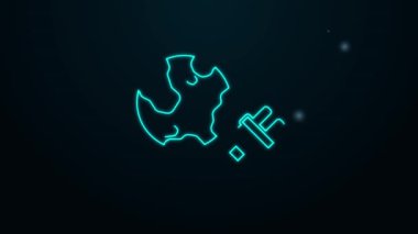Parlayan neon hattı, siyah arka planda ikon izole edilmiş Küresel Enerji gezegeni. Ekoloji konsepti ve çevre. 4K Video hareketli grafik canlandırması