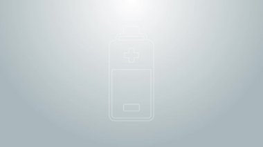 Mavi çizgi batarya simgesi gri arkaplanda izole edildi. Şimşek sembolü. 4K Video hareketli grafik canlandırması