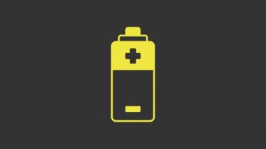 Sarı Batarya simgesi gri arkaplanda izole edildi. Şimşek sembolü. 4K Video hareketli grafik canlandırması