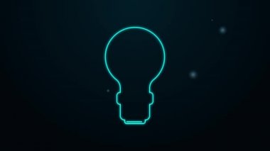 Siyah zemin üzerinde yaprak simgesi olan parlak neon çizgisi ampul. Çevre enerjisi kavramı. Alternatif enerji kavramı. 4K Video hareketli grafik canlandırması