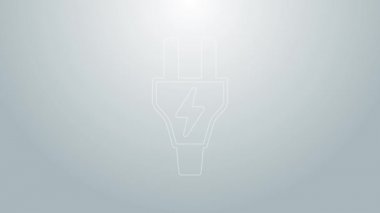 Mavi hat elektrik prizi simgesi gri arkaplanda izole edildi. Bağlantı kavramı ve elektriğin kesilmesi. 4K Video hareketli grafik canlandırması