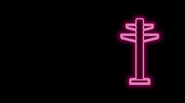 Parlayan neon hattı elektrik kulesi siyah arkaplanda izole edilmiş bir güç hattı simgesini desteklemek için kullanılır. Yüksek voltajlı elektrik direği hattı. 4K Video hareketli grafik canlandırması
