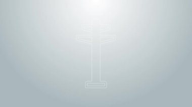 Mavi hat elektrik kulesi gri arka planda izole edilmiş bir güç hattı simgesini desteklemek için kullanılır. Yüksek voltajlı elektrik direği hattı. 4K Video hareketli grafik canlandırması