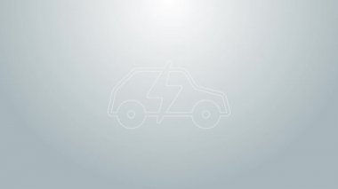 Mavi hat elektrikli araba ve elektrik kablosu şarj ikonu gri arka planda izole edildi. Yenilenebilir ekolojik teknolojiler. 4K Video hareketli grafik canlandırması