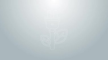 Yaprak simgesindeki elektrik prizi gri arkaplanda izole edildi. Elektrik tasarrufu. Çevresel koruma. Biyolojik enerji. 4K Video hareketli grafik canlandırması