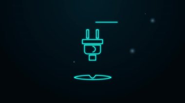 Parlayan neon hattı elektrik prizi simgesi siyah arkaplanda izole edildi. Bağlantı kavramı ve elektriğin kesilmesi. 4K Video hareketli grafik canlandırması
