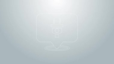 Mavi hat elektrik prizi simgesi gri arkaplanda izole edildi. Bağlantı kavramı ve elektriğin kesilmesi. 4K Video hareketli grafik canlandırması