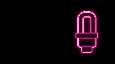 Parlayan neon hattı LED ampul simgesi siyah arkaplanda izole edildi. Ekonomik LED ışıklı ampul. Enerji lambasını sakla. 4K Video hareketli grafik canlandırması