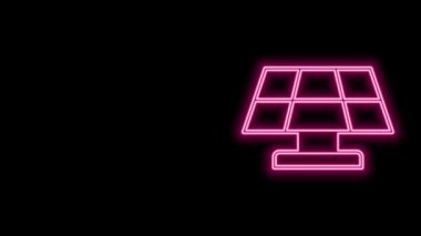 Parlayan neon hattı güneş enerjisi simgesi siyah arkaplanda izole edildi. 4K Video hareketli grafik canlandırması