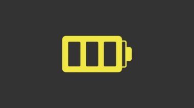 Sarı Batarya şarj seviyesi gösterge simgesi gri arkaplanda izole edildi. 4K Video hareketli grafik canlandırması