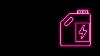 Parlayan neon hattı Eko yakıt kutusu simgesi siyah arka planda izole edildi. Çevre biyolojisi ve namlusu. Yeşil çevre ve geri dönüşüm. 4K Video hareketli grafik canlandırması