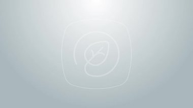 Gri arkaplanda yaprak simgesi olan mavi çizgi konumu. Çevre enerjisi kavramı. Alternatif enerji kavramı. 4K Video hareketli grafik canlandırması