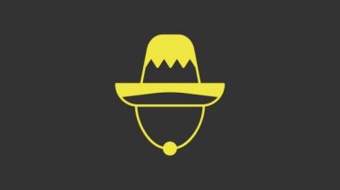 Sarı Geleneksel Meksika sombrero şapka ikonu gri arka planda izole edildi. 4K Video hareketli grafik canlandırması