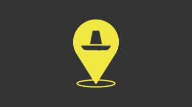 Sarı Geleneksel Meksika sombrero şapka ikonu gri arka planda izole edildi. 4K Video hareketli grafik canlandırması