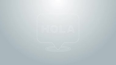 Mavi çizgi Hola simgesi gri arkaplanda izole edildi. 4K Video hareketli grafik canlandırması
