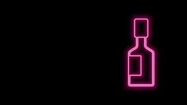 Parlayan neon hattı Tabasco sosu simgesi siyah arkaplanda izole edildi. Kırmızı biberli baharatlı biber sosu. 4K Video hareketli grafik canlandırması