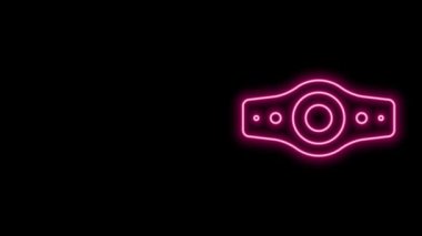 Parlayan neon hattı güreş kemeri ikonu siyah arka planda izole edildi. 4K Video hareketli grafik canlandırması