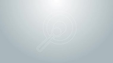 Mavi çizgi Gong müzik perküsyon enstrümanı dairesel metal disk ve çekiç ikonu gri arka planda izole edilmiş. 4K Video hareketli grafik canlandırması