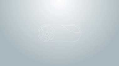Mavi çizgi Burrito simgesi gri arkaplanda izole edildi. Geleneksel Meksika fast food 'u. 4K Video hareketli grafik canlandırması