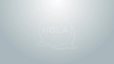 Mavi çizgi Hola simgesi gri arkaplanda izole edildi. 4K Video hareketli grafik canlandırması